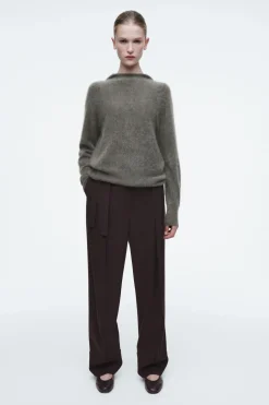 New COS TEXTURED PURE CASHMERE HOODIE GREEN-GRAY