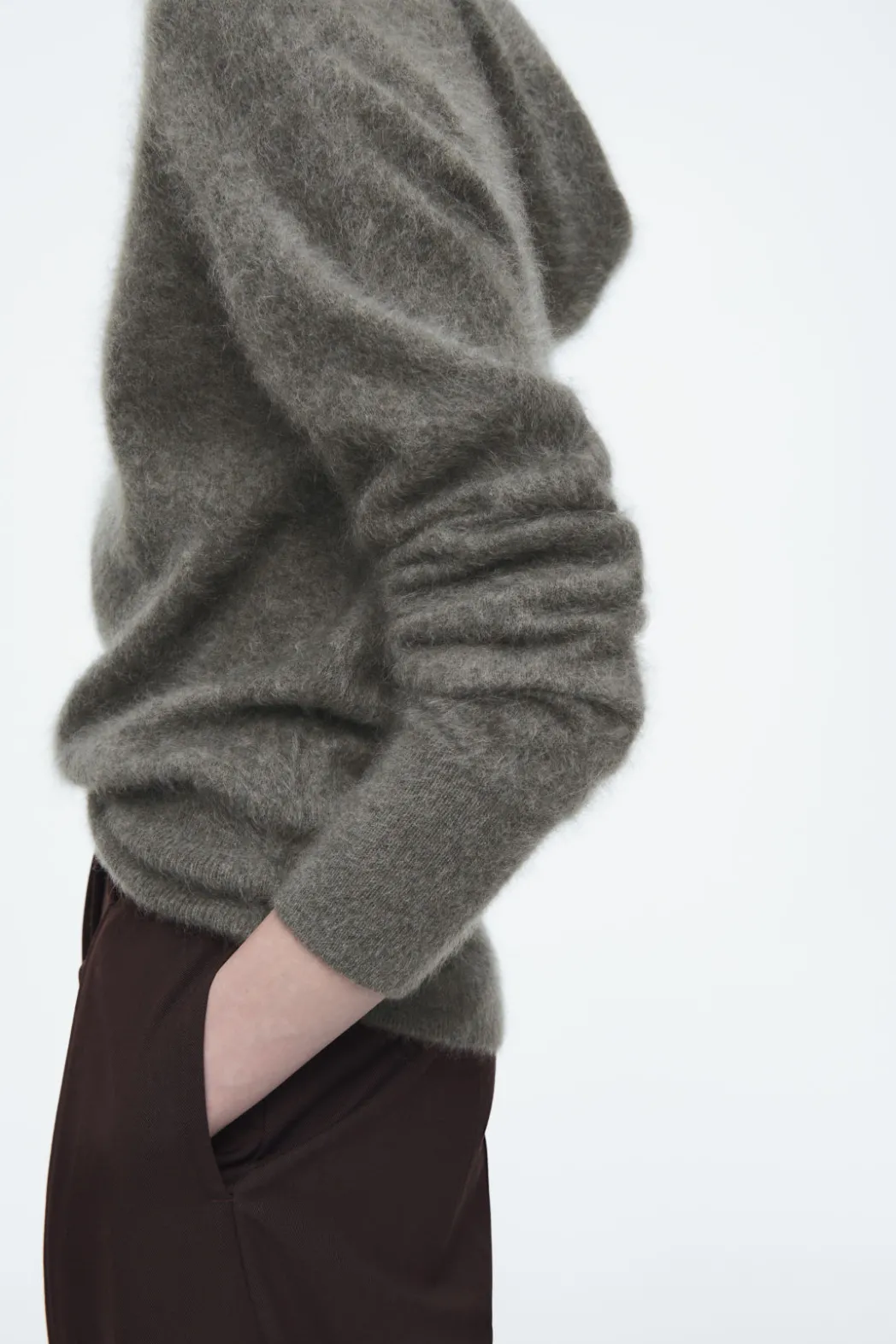 New COS TEXTURED PURE CASHMERE HOODIE GREEN-GRAY