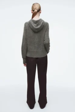 New COS TEXTURED PURE CASHMERE HOODIE GREEN-GRAY