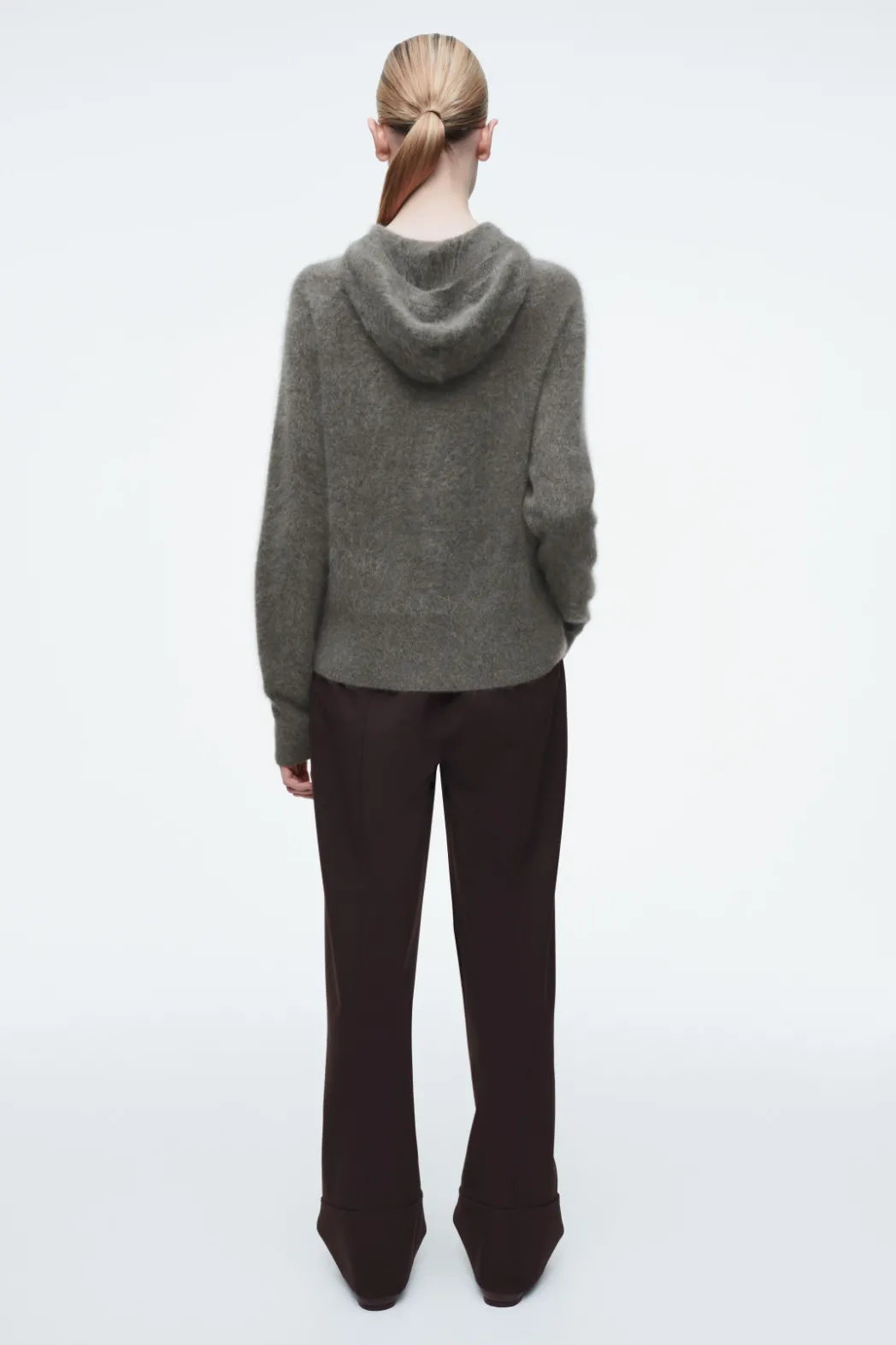 New COS TEXTURED PURE CASHMERE HOODIE GREEN-GRAY