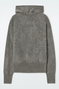 New COS TEXTURED PURE CASHMERE HOODIE GREEN-GRAY