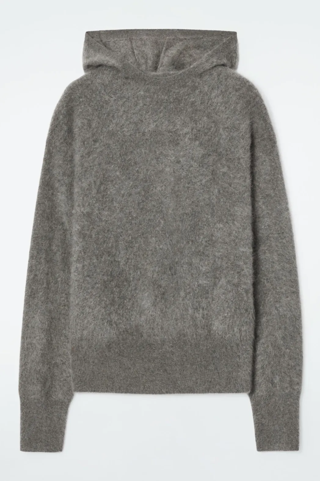 New COS TEXTURED PURE CASHMERE HOODIE GREEN-GRAY