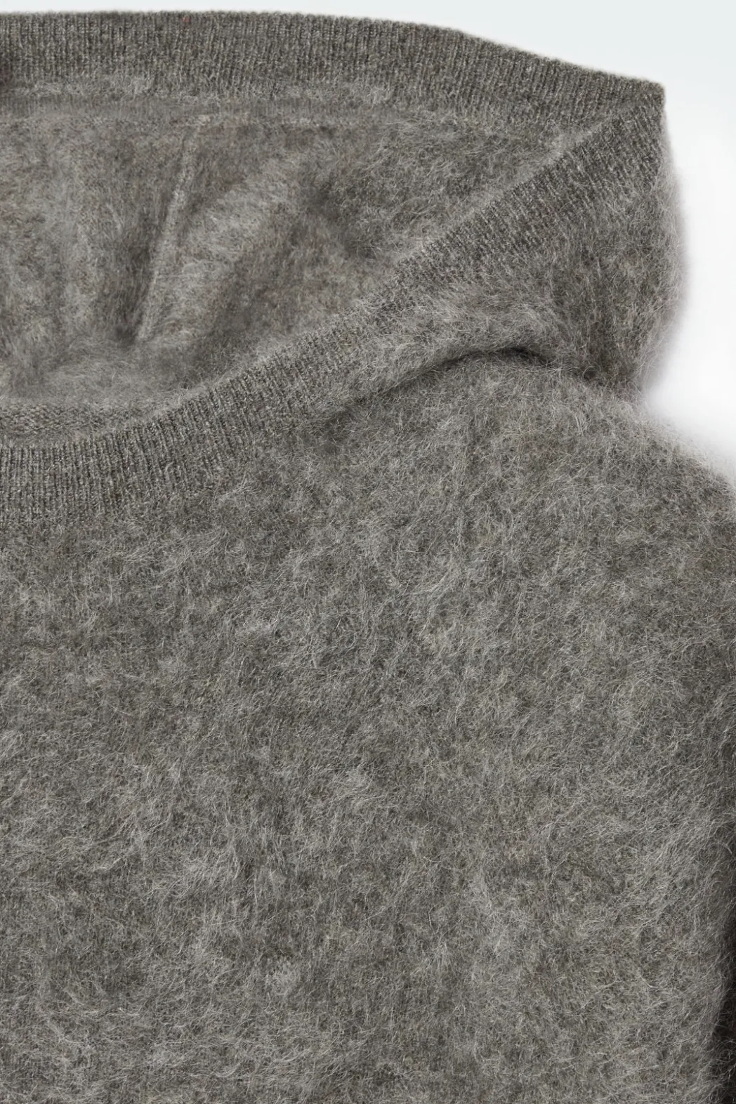 New COS TEXTURED PURE CASHMERE HOODIE GREEN-GRAY