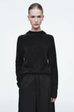 New COS TEXTURED PURE CASHMERE HOODIE BLACK