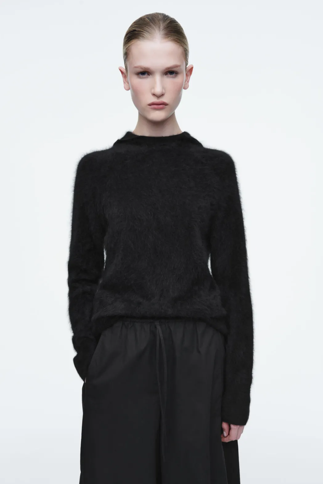 New COS TEXTURED PURE CASHMERE HOODIE BLACK