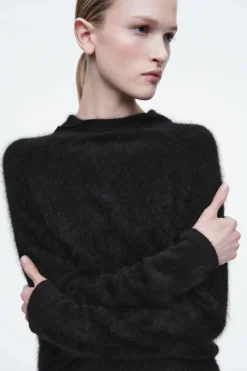 New COS TEXTURED PURE CASHMERE HOODIE BLACK