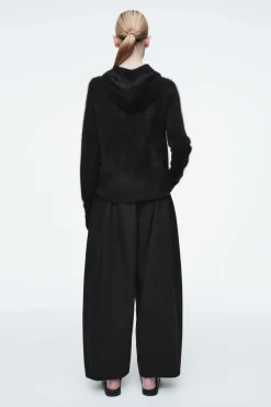 New COS TEXTURED PURE CASHMERE HOODIE BLACK