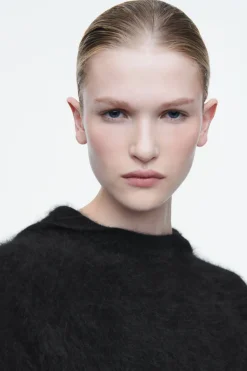 New COS TEXTURED PURE CASHMERE HOODIE BLACK