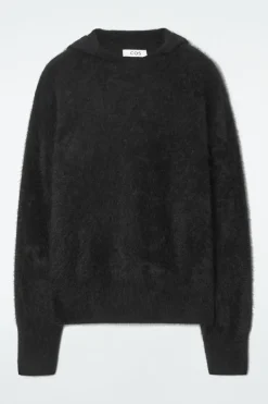 New COS TEXTURED PURE CASHMERE HOODIE BLACK