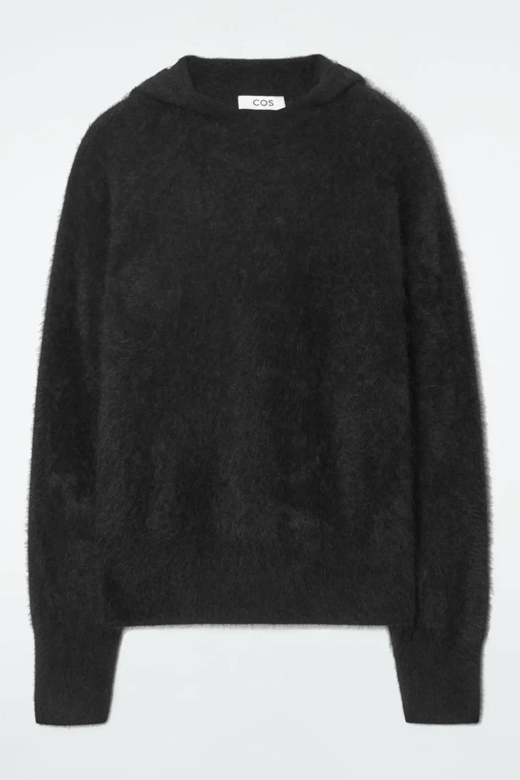 New COS TEXTURED PURE CASHMERE HOODIE BLACK