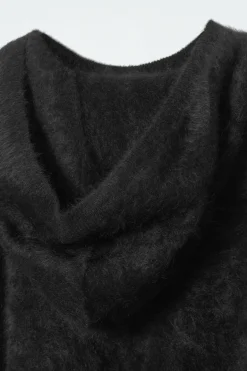 New COS TEXTURED PURE CASHMERE HOODIE BLACK