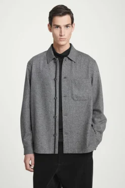 Discount COS TEXTURED WOOL-BLEND OVERSHIRT GRAY