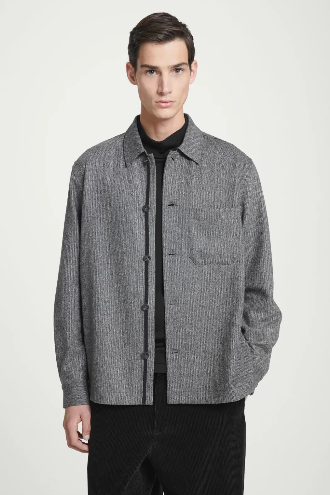 Discount COS TEXTURED WOOL-BLEND OVERSHIRT GRAY