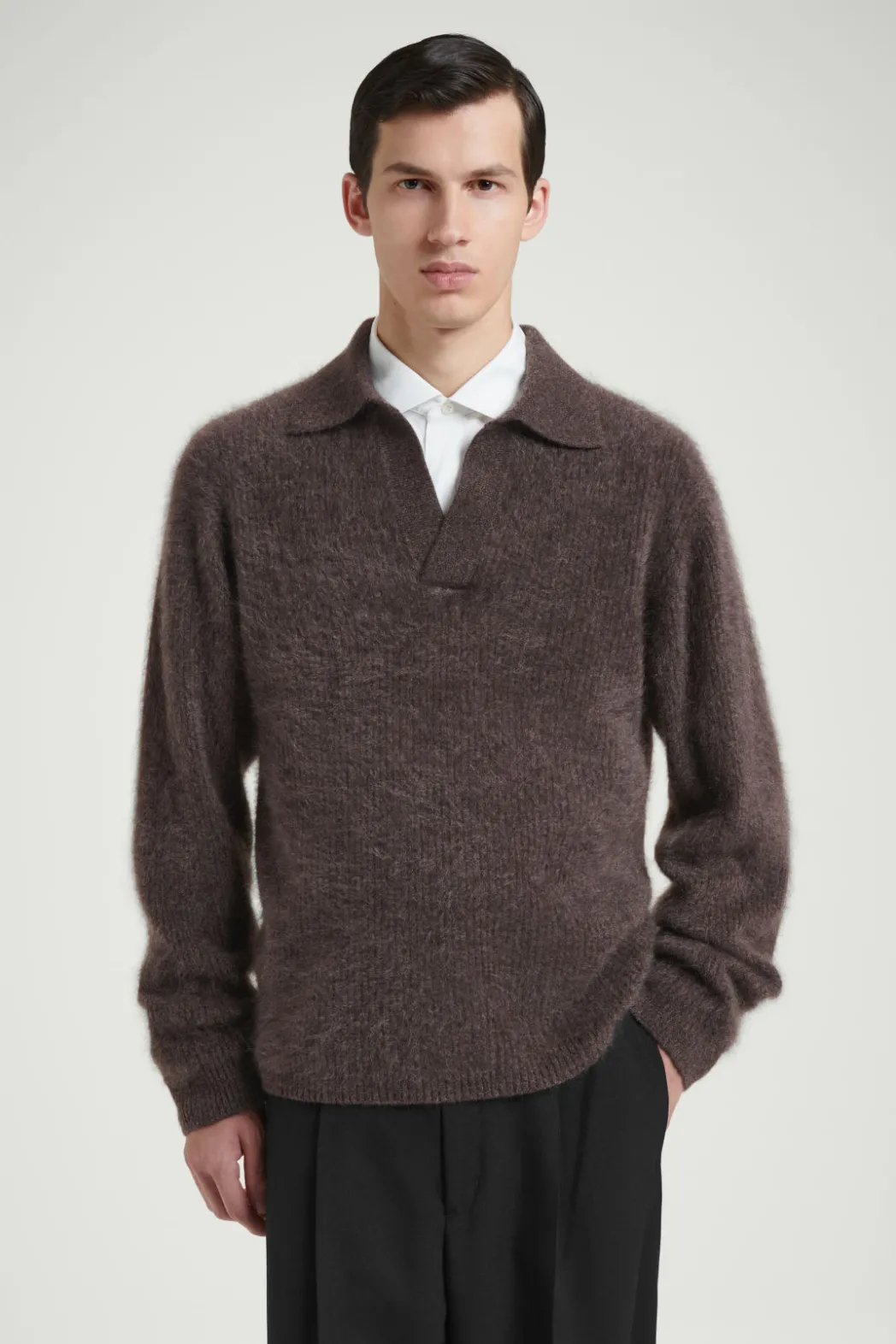 Discount COS THE BRUSHED-CASHMERE POLO SHIRT CHOCOLATE