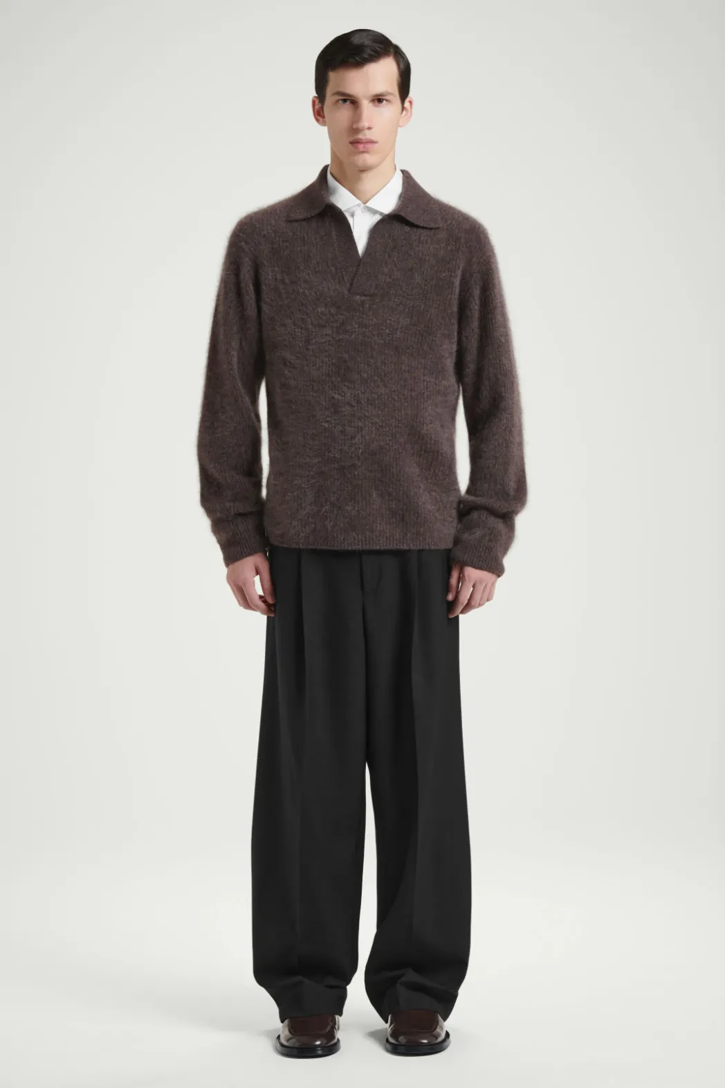 Discount COS THE BRUSHED-CASHMERE POLO SHIRT CHOCOLATE