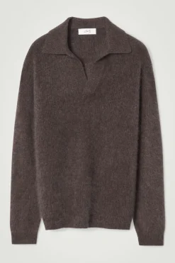 Discount COS THE BRUSHED-CASHMERE POLO SHIRT CHOCOLATE