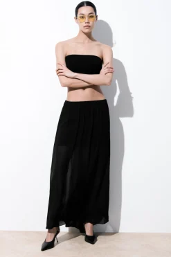 Discount COS THE CRINKLED SILK-CHIFFON MAXI SKIRT BLACK