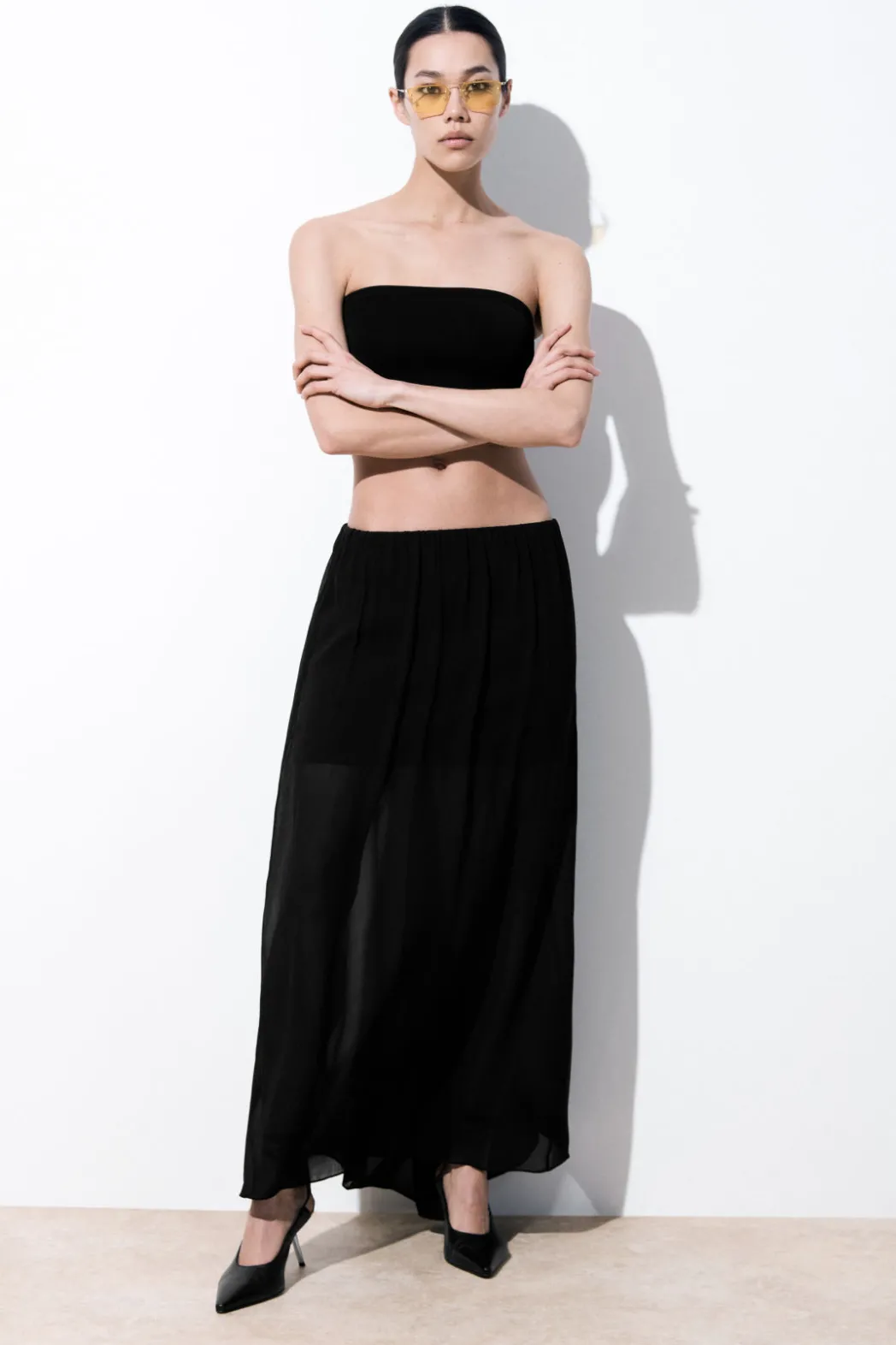 Discount COS THE CRINKLED SILK-CHIFFON MAXI SKIRT BLACK