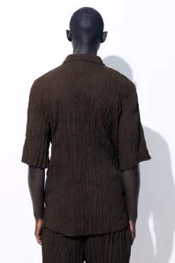 Discount COS THE CRINKLED WOOL RESORT SHIRT DARK BROWN