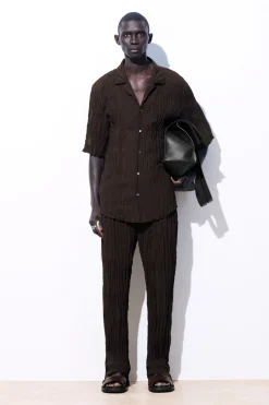 Discount COS THE CRINKLED WOOL RESORT SHIRT DARK BROWN