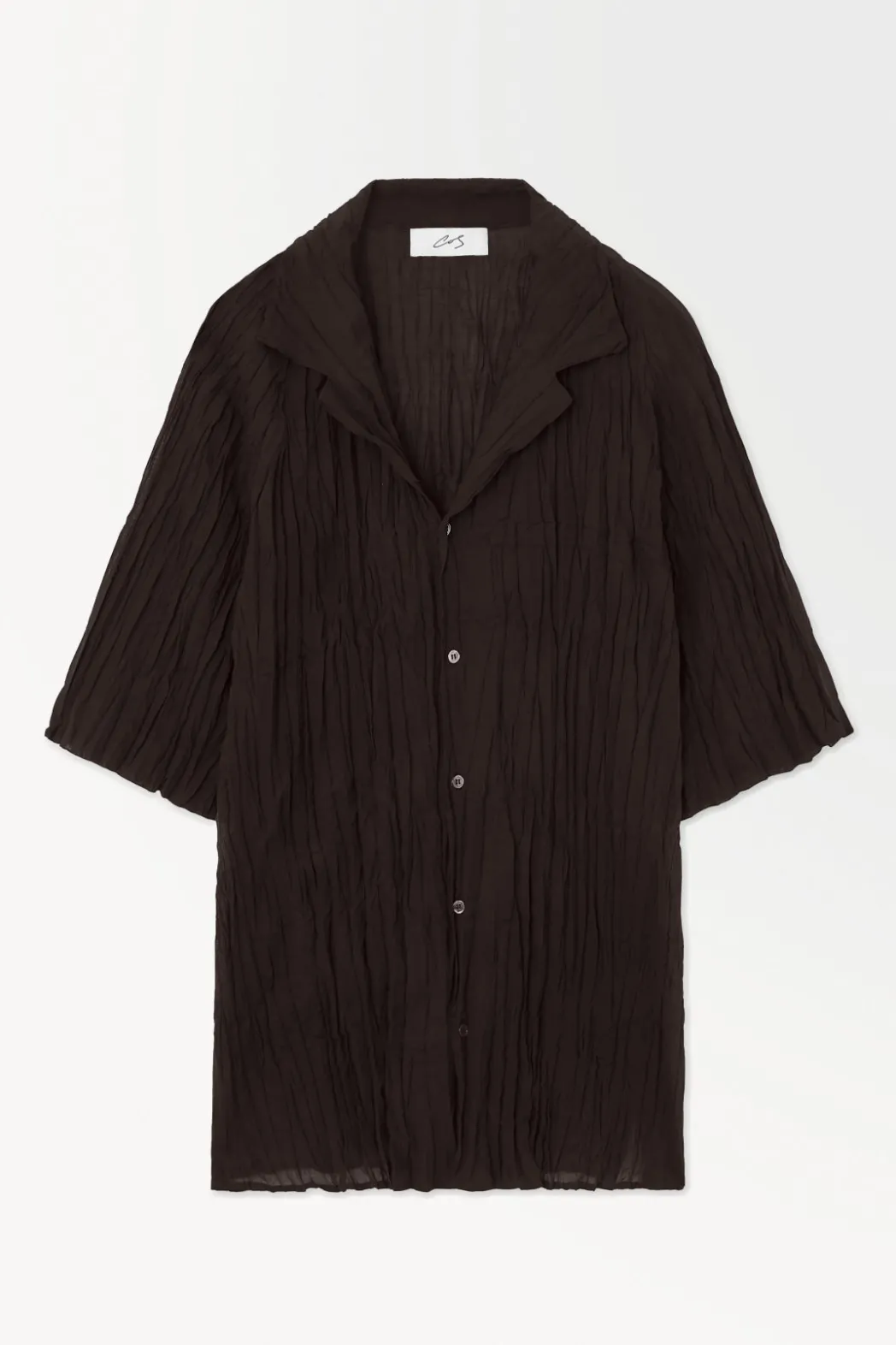 Discount COS THE CRINKLED WOOL RESORT SHIRT DARK BROWN