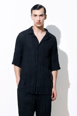 Clearance COS THE CRINKLED WOOL RESORT SHIRT NAVY