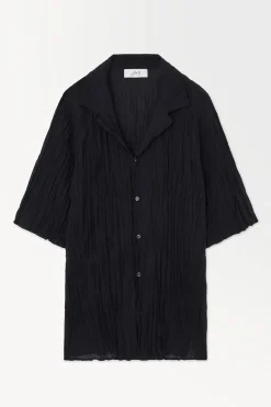 Clearance COS THE CRINKLED WOOL RESORT SHIRT NAVY