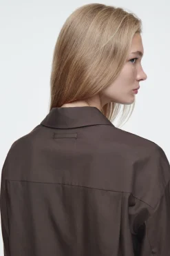 Discount COS THE DRAPED SILK SHIRT WALNUT