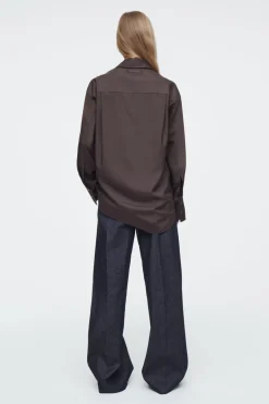 Discount COS THE DRAPED SILK SHIRT WALNUT