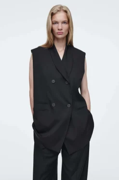 Discount COS THE ELONGATED SLEEVELESS BLAZER CARBON