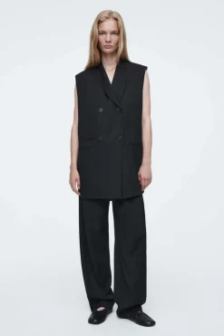 Discount COS THE ELONGATED SLEEVELESS BLAZER CARBON