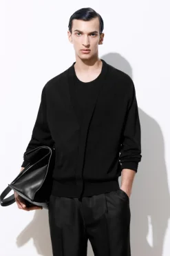 COS THE FINE KNIT V-NECK CARDIGAN BLACK