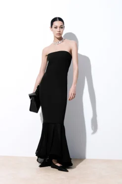COS THE FISHTAIL BANDEAU MAXI DRESS BLACK