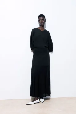 Best COS THE FLARED KNITTED MAXI SKIRT BLACK