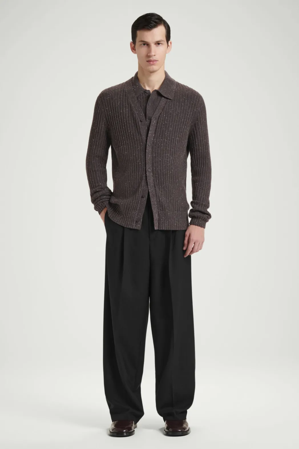 Clearance COS THE FLECKED WOOL CARDIGAN CHOCOLATE