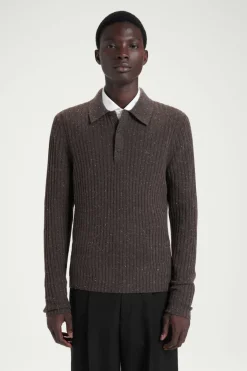 Online COS THE FLECKED WOOL POLO SHIRT CHOCOLATE