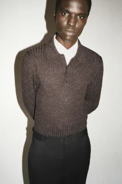 Online COS THE FLECKED WOOL POLO SHIRT CHOCOLATE