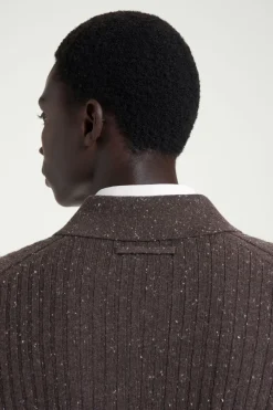 Online COS THE FLECKED WOOL POLO SHIRT CHOCOLATE