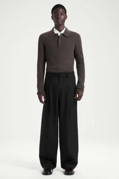 Online COS THE FLECKED WOOL POLO SHIRT CHOCOLATE