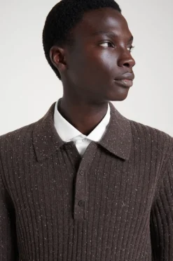 Online COS THE FLECKED WOOL POLO SHIRT CHOCOLATE