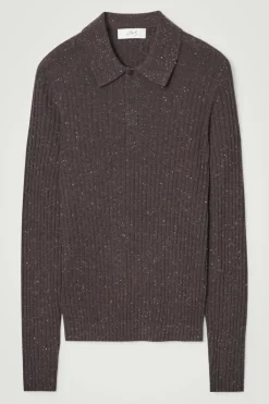 Online COS THE FLECKED WOOL POLO SHIRT CHOCOLATE