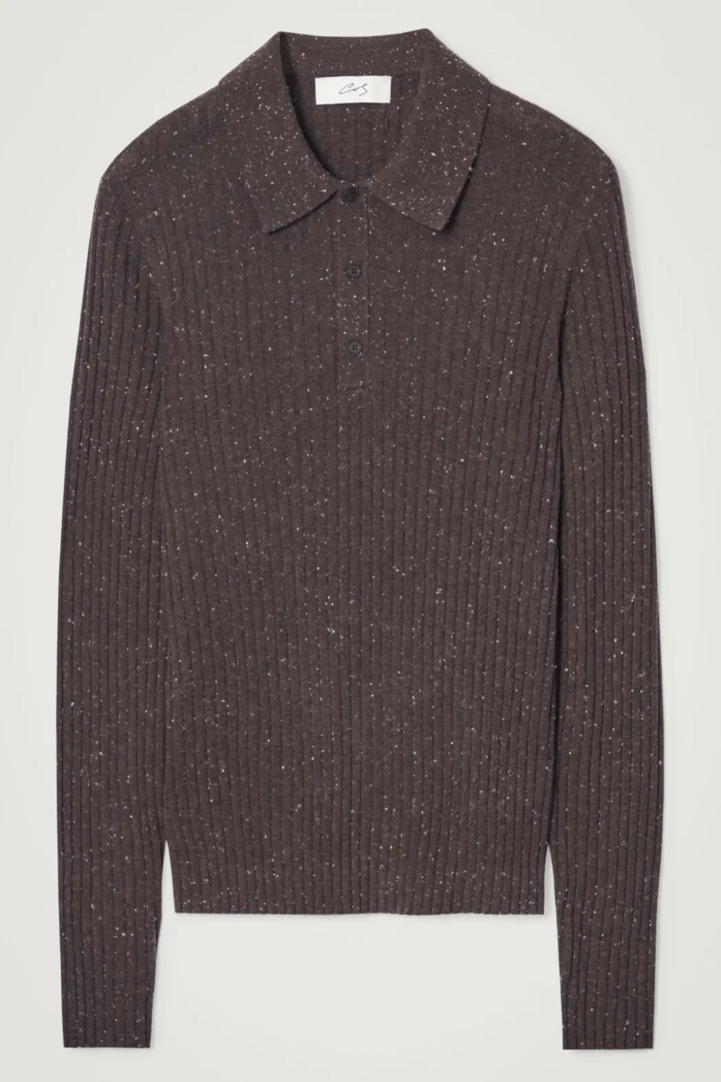 Online COS THE FLECKED WOOL POLO SHIRT CHOCOLATE