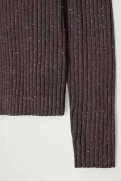 Online COS THE FLECKED WOOL POLO SHIRT CHOCOLATE