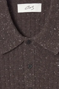 Online COS THE FLECKED WOOL POLO SHIRT CHOCOLATE