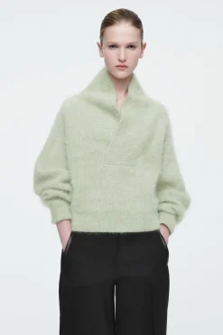 New COS THE FUNNEL-NECK BRUSHED-CASHMERE SWEATER PISTACHIO