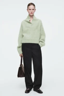 New COS THE FUNNEL-NECK BRUSHED-CASHMERE SWEATER PISTACHIO