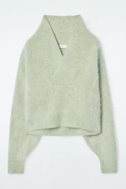 New COS THE FUNNEL-NECK BRUSHED-CASHMERE SWEATER PISTACHIO