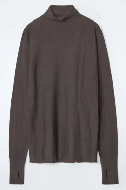New COS THE FUNNEL-NECK MERINO WOOL SWEATER CHESTNUT