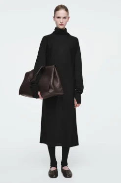 Sale COS THE FUNNEL-NECK MERINO WOOL DRESS CARBON