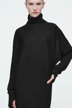 Sale COS THE FUNNEL-NECK MERINO WOOL DRESS CARBON
